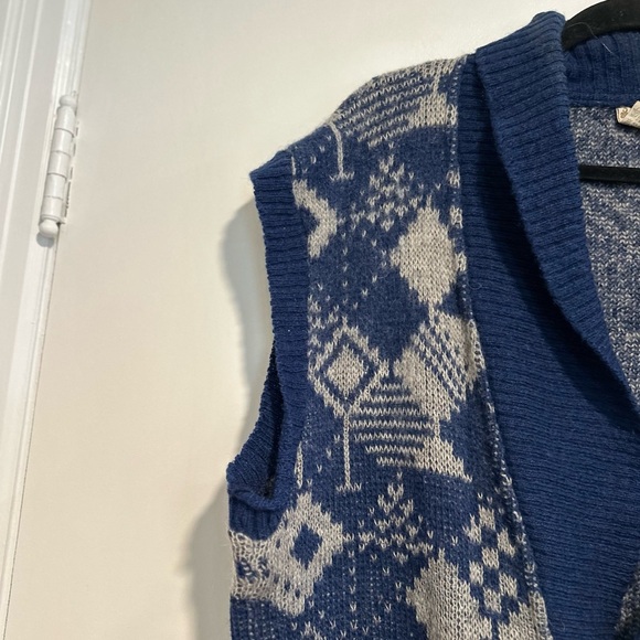 Vintage Alafoos Small Blue Icelandic Wool Button Closure Pocketed Cardigan Vest. - Picture 12 of 16